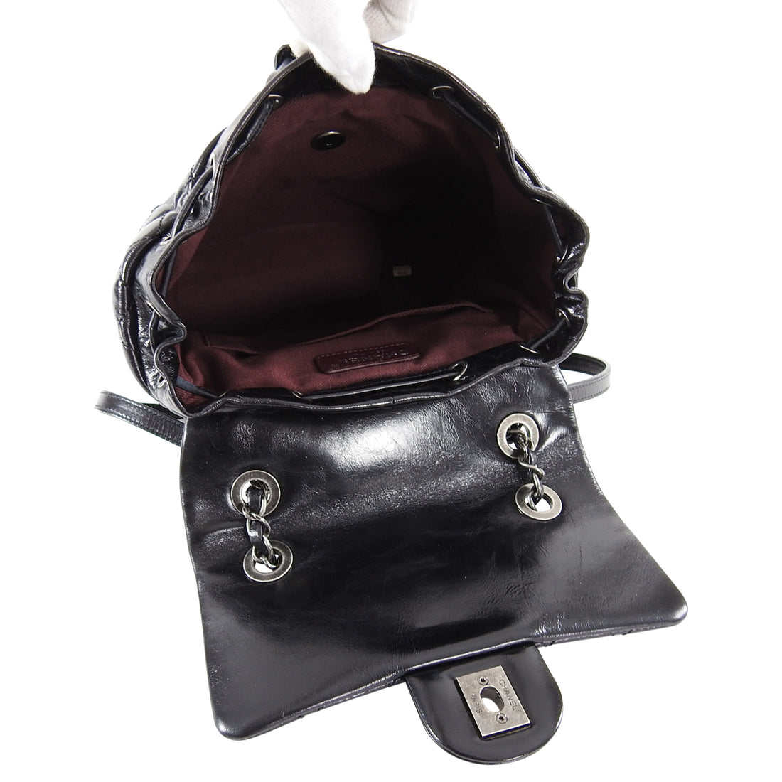 Chanel Black Glazed Calfskin Mountain Quilt Small Backpack Bag