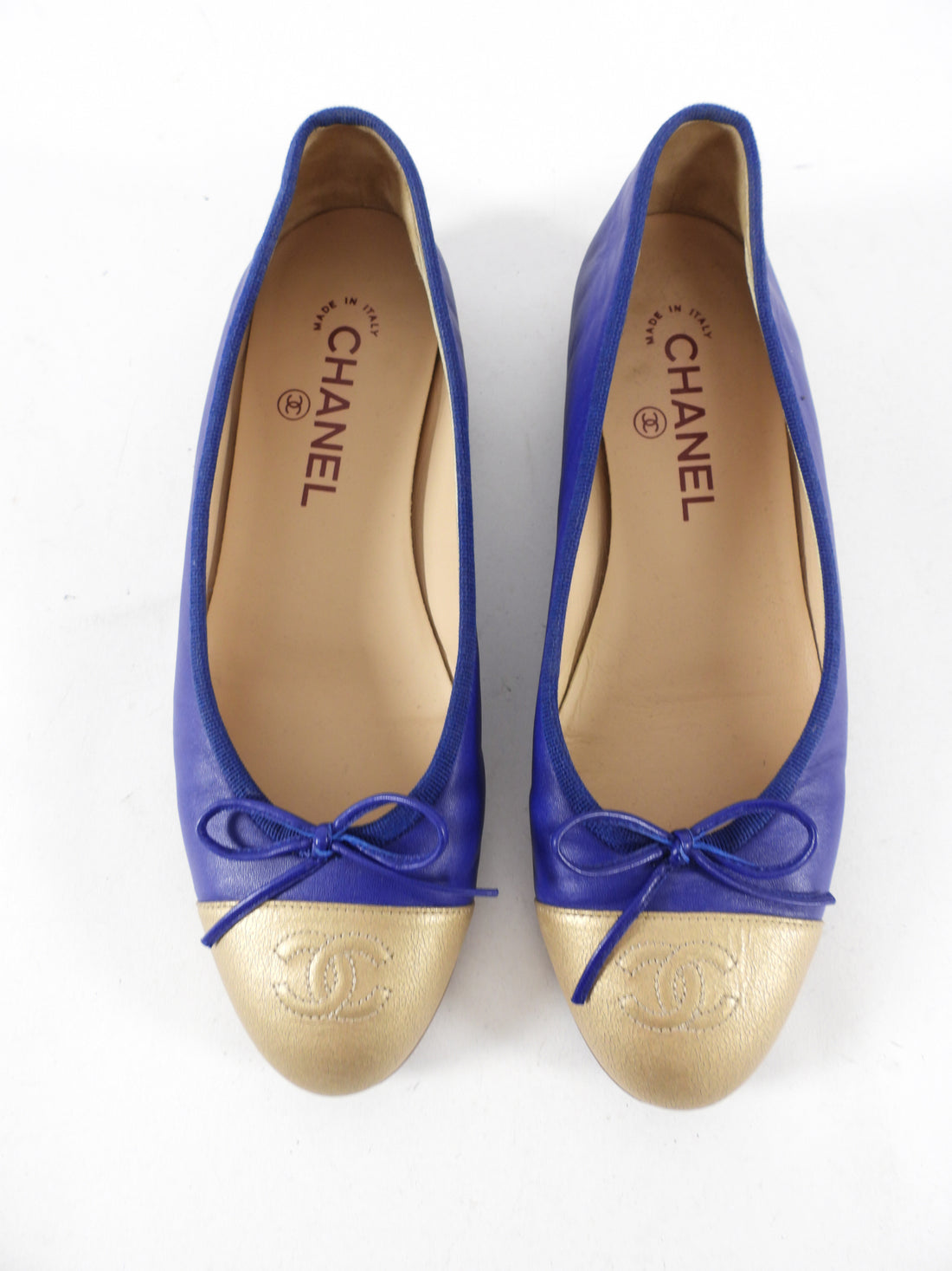 Chanel Cobalt Blue and Gold Cap toe Ballet Flat Shoes - 37