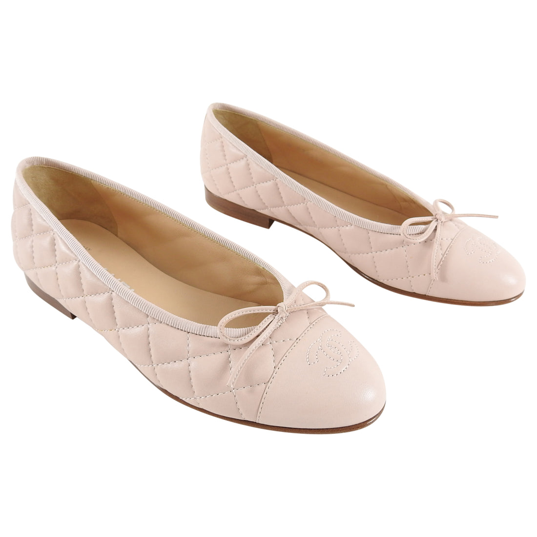 Chanel Nude Quilt CC Cap Toe Ballet Flat Shoes - 37