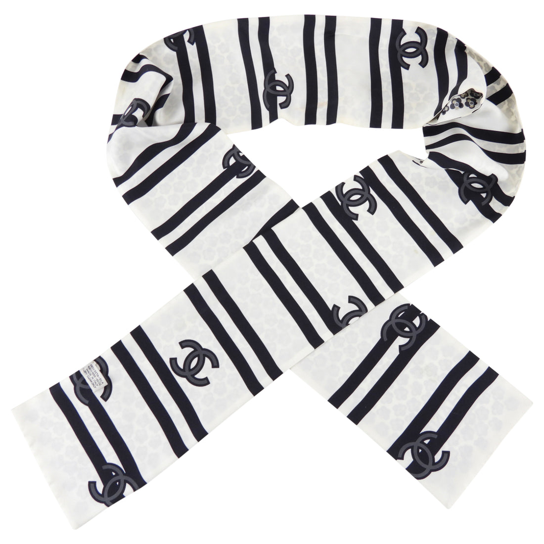 Chanel Black and White Silk Floral CC Logo Bandeau Scarf – I MISS