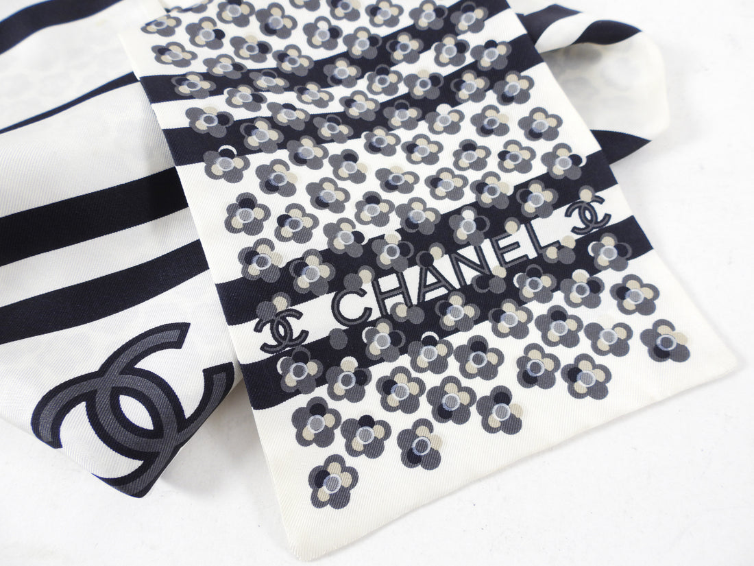 CHANEL Black White Silk CC Twilly Scarf Bandeau – AYAINLOVE