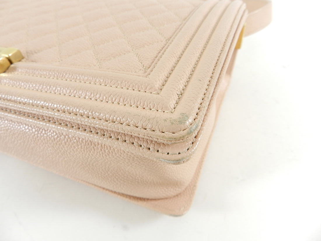 Chanel 17C Light Beige New Medium Quilted Caviar Boy Bag