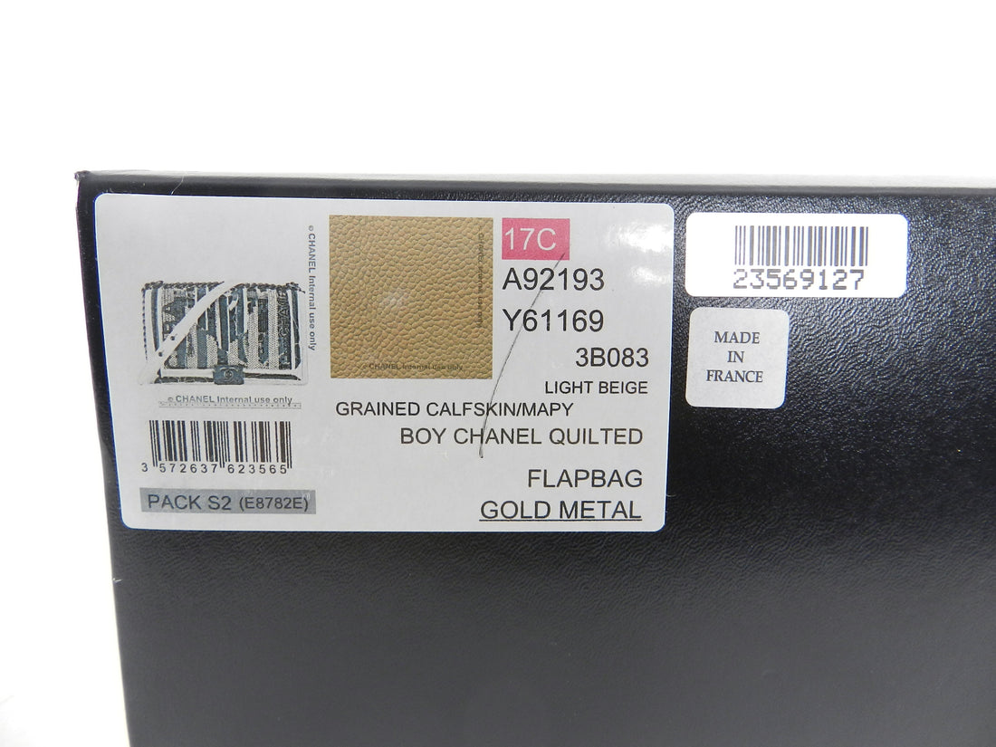 Chanel 17C Light Beige New Medium Quilted Caviar Boy Bag