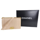 Chanel 17C Light Beige New Medium Quilted Caviar Boy Bag