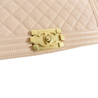 Chanel 17C Light Beige New Medium Quilted Caviar Boy Bag