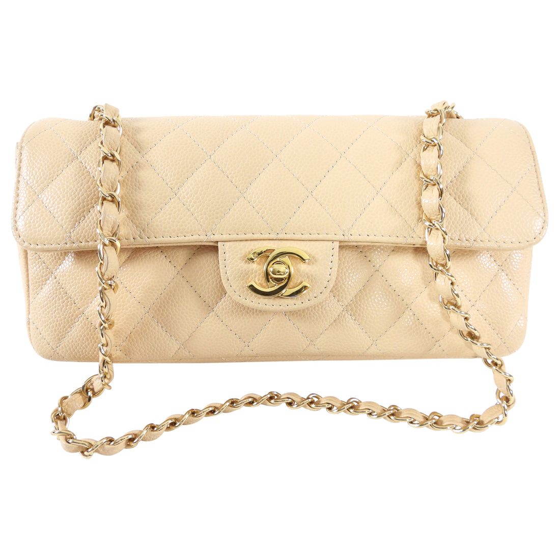 Chanel Beige Caviar Leather East West Small Classic Flap Bag – I