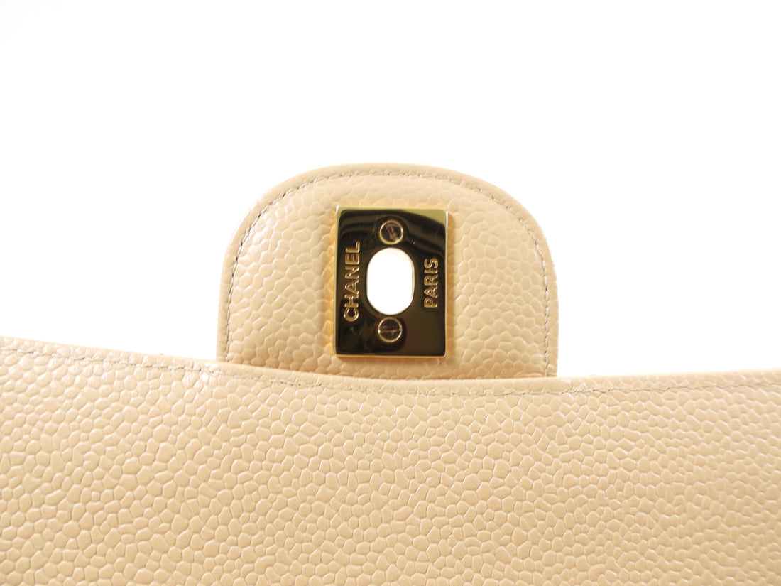 Chanel Beige Medium Caviar Classic Double Flap Bag GHW