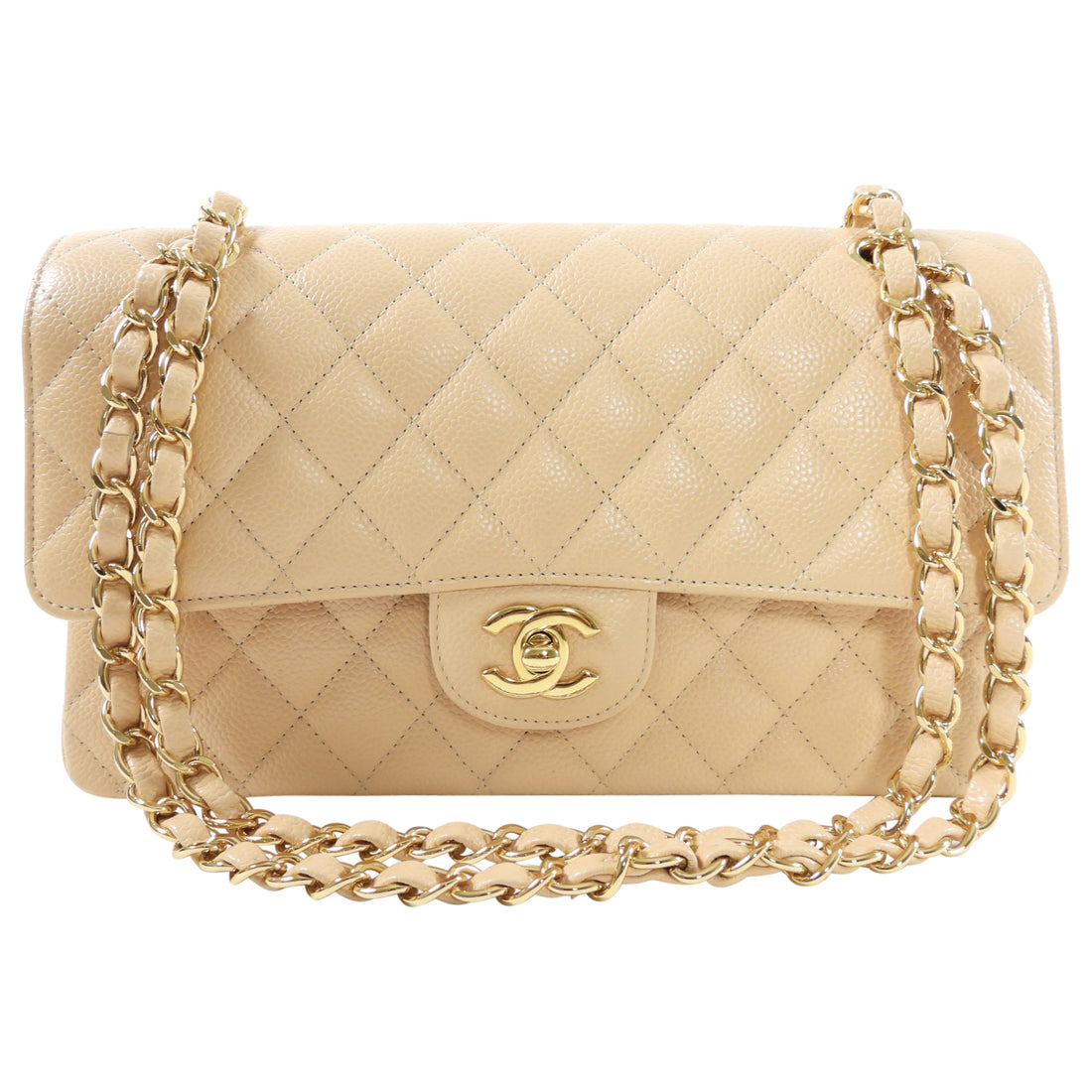 Chanel Beige Medium Caviar Classic Double Flap Bag GHW – I MISS