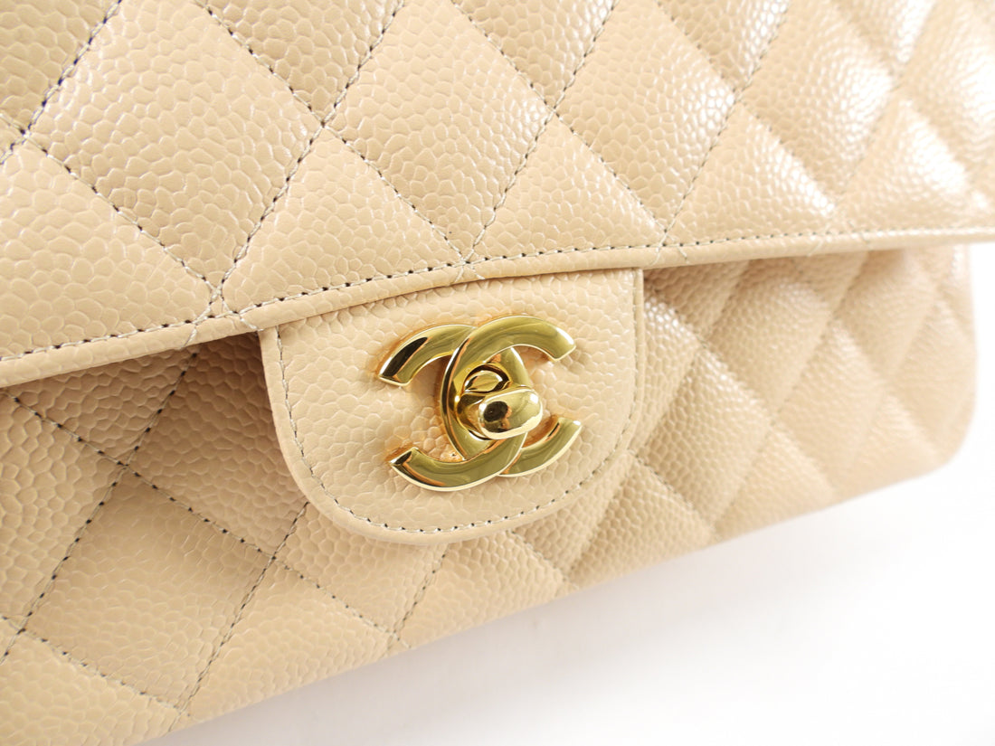 Chanel Beige Medium Caviar Classic Double Flap Bag GHW