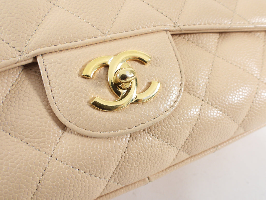 Chanel Light Beige Quilted Caviar Large Coco Top Handle Flap Bag For Sale  at 1stDibs