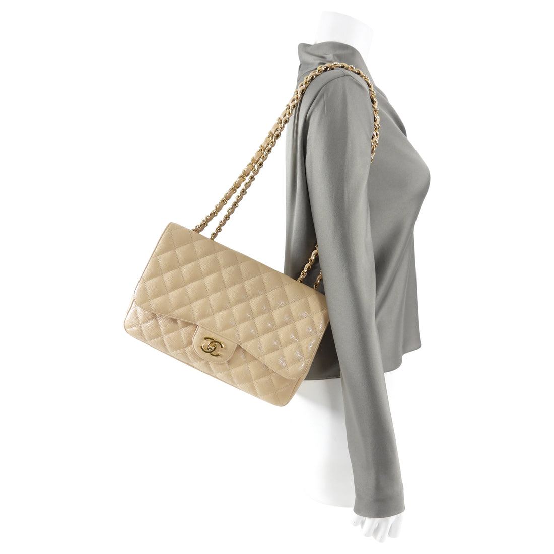 Chanel Caviar Light Beige Jumbo Single Classic Flap Bag – I MISS YOU VINTAGE
