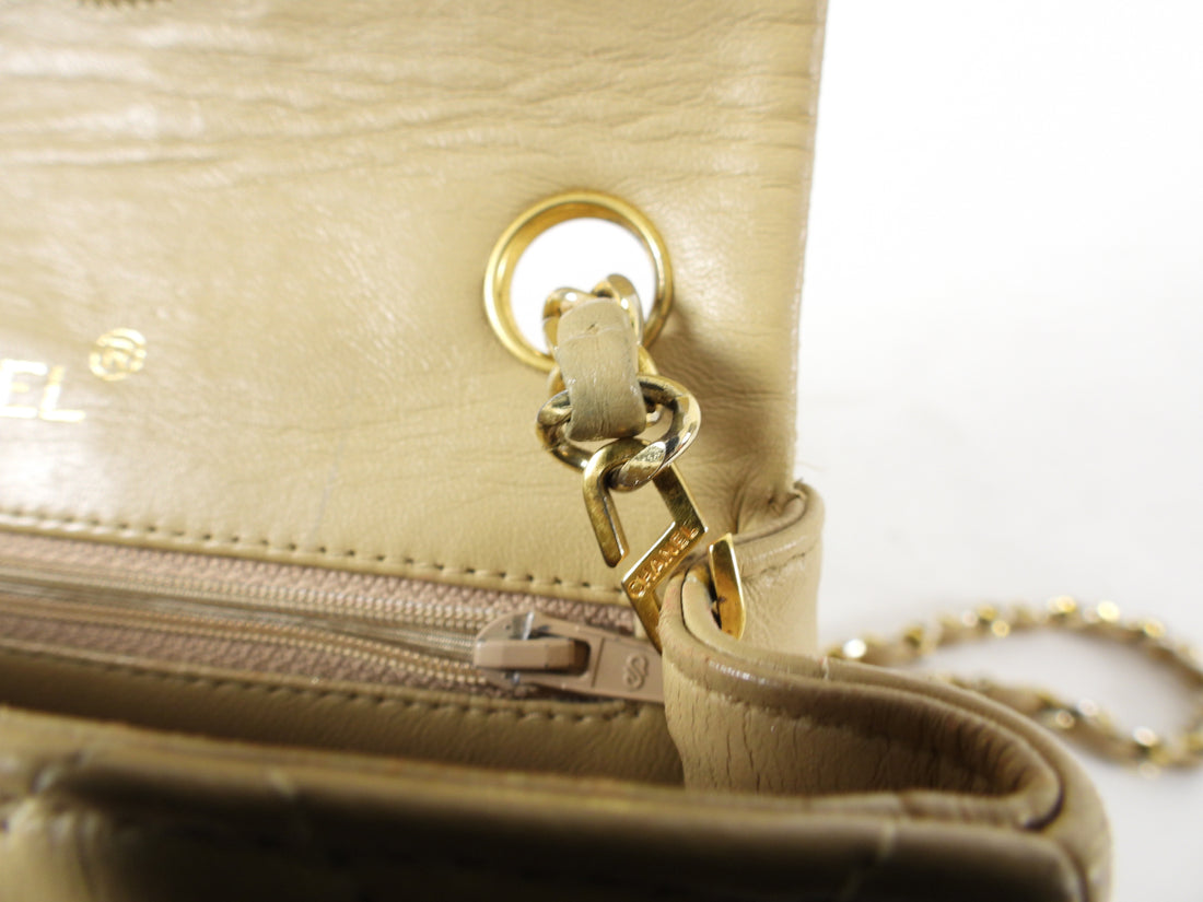 Chanel Vintage 1989 Beige Mini Classic Flap Crossbody Bag