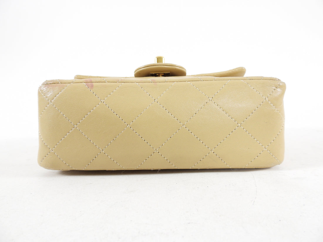 Chanel Vintage 1989 Beige Mini Classic Flap Crossbody Bag
