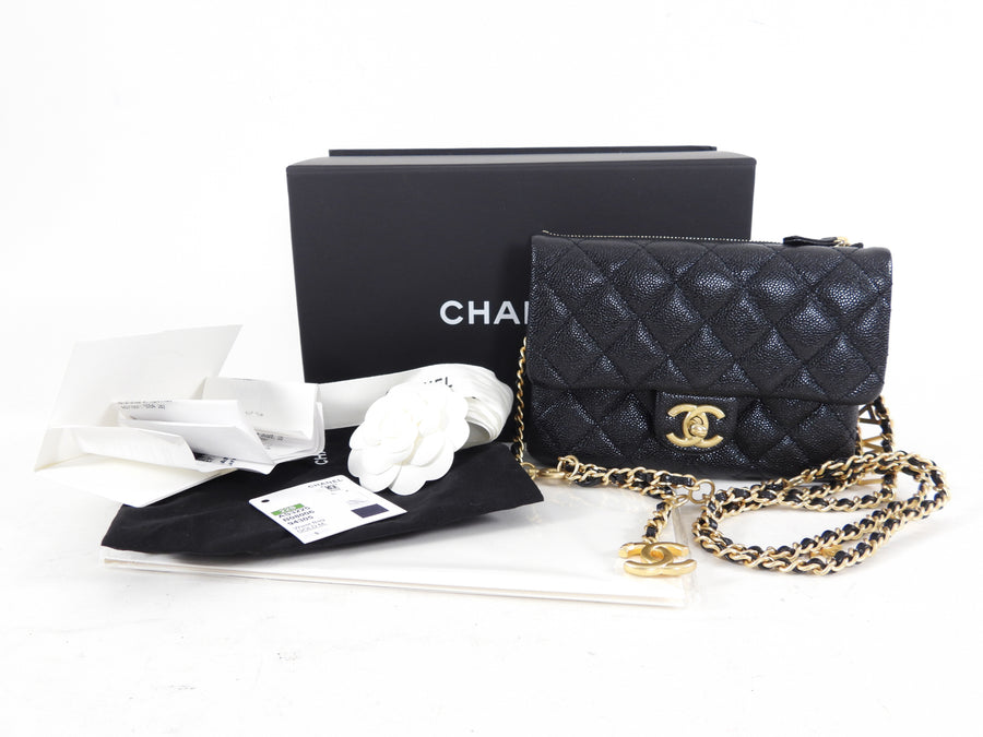 Chanel 22S Black Caviar Gold Logo Chain Belt Bag
