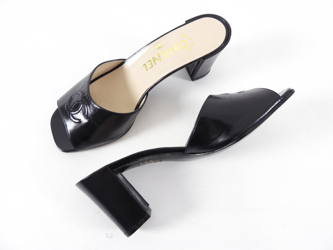 Chanel Vintage 1990's Block Heel CC Mule Sandals - 37