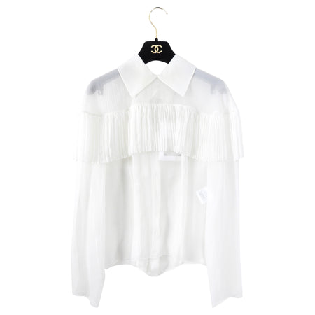 Chanel 21A Sheer White Silk Ruffle Blouse - FR38 / 6 / S