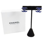Chanel 13P Blue Enamel CC Logo Silvertone Earrings
