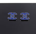 Chanel 13P Blue Enamel CC Logo Silvertone Earrings