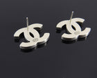 Chanel 13P Blue Enamel CC Logo Silvertone Earrings