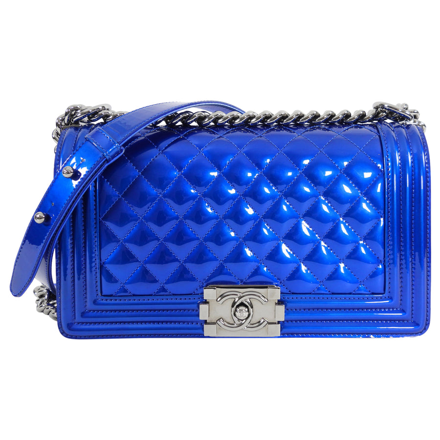 Chanel Electric Blue Patent Leather Medium Le Boy Bag – I MISS YOU