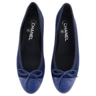Chanel Navy Blue Velvet Cap Toe CC Ballet Flat - 6.5