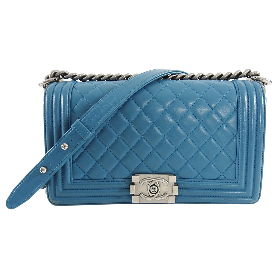 Chanel Turquoise Quilted Caviar Leather Medium Boy Bag Chanel