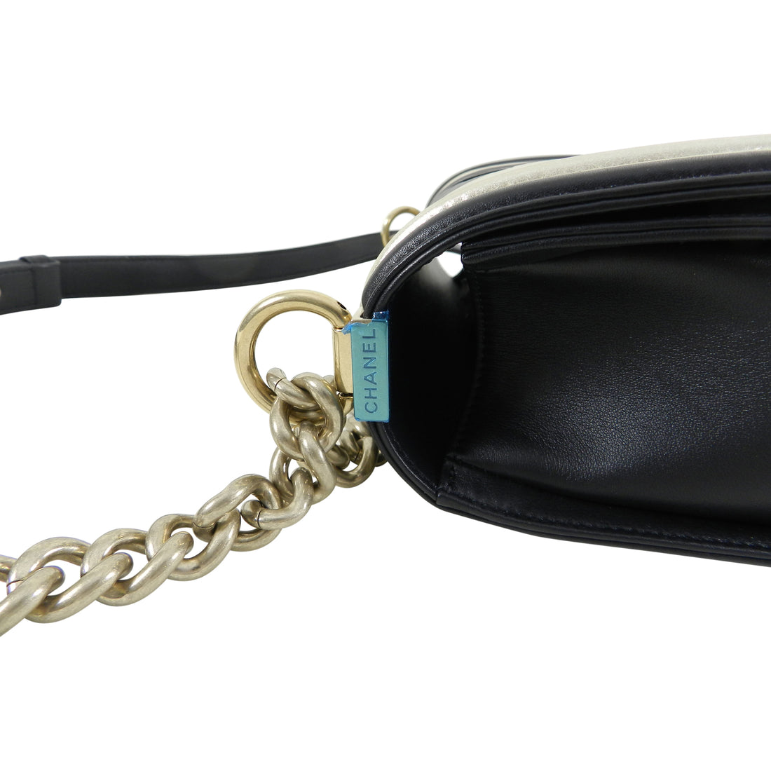 Chanel 16A Le Boy in Rome Medium Black and Gold Chevron Bag