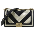 Chanel 16A Le Boy in Rome Medium Black and Gold Chevron Bag