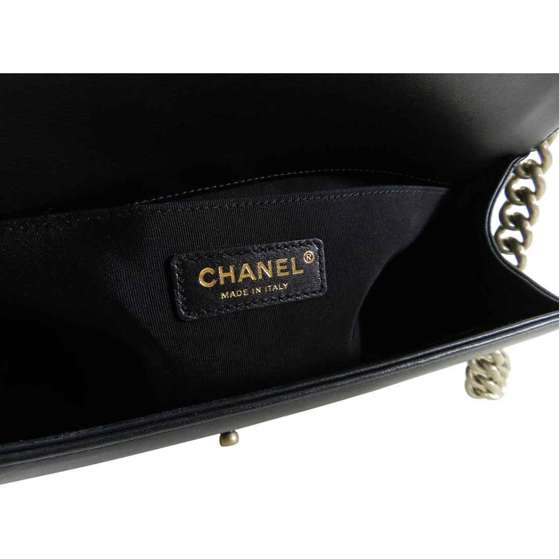 Chanel 16A Le Boy in Rome Medium Black and Gold Chevron Bag
