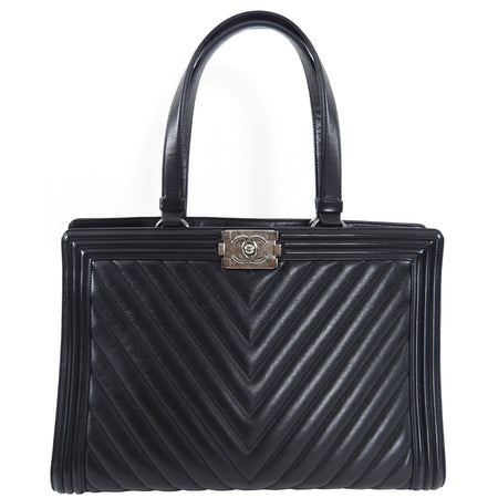 Chanel Black Classic Chevron Large Le Boy Tote Bag