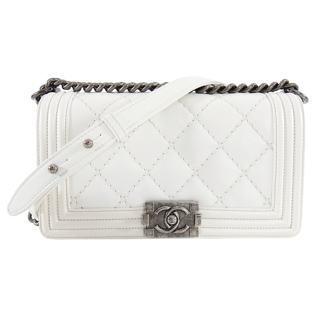 Chanel Old Medium White Quilted Caviar Boy Bag by Ann's Fabulous Finds