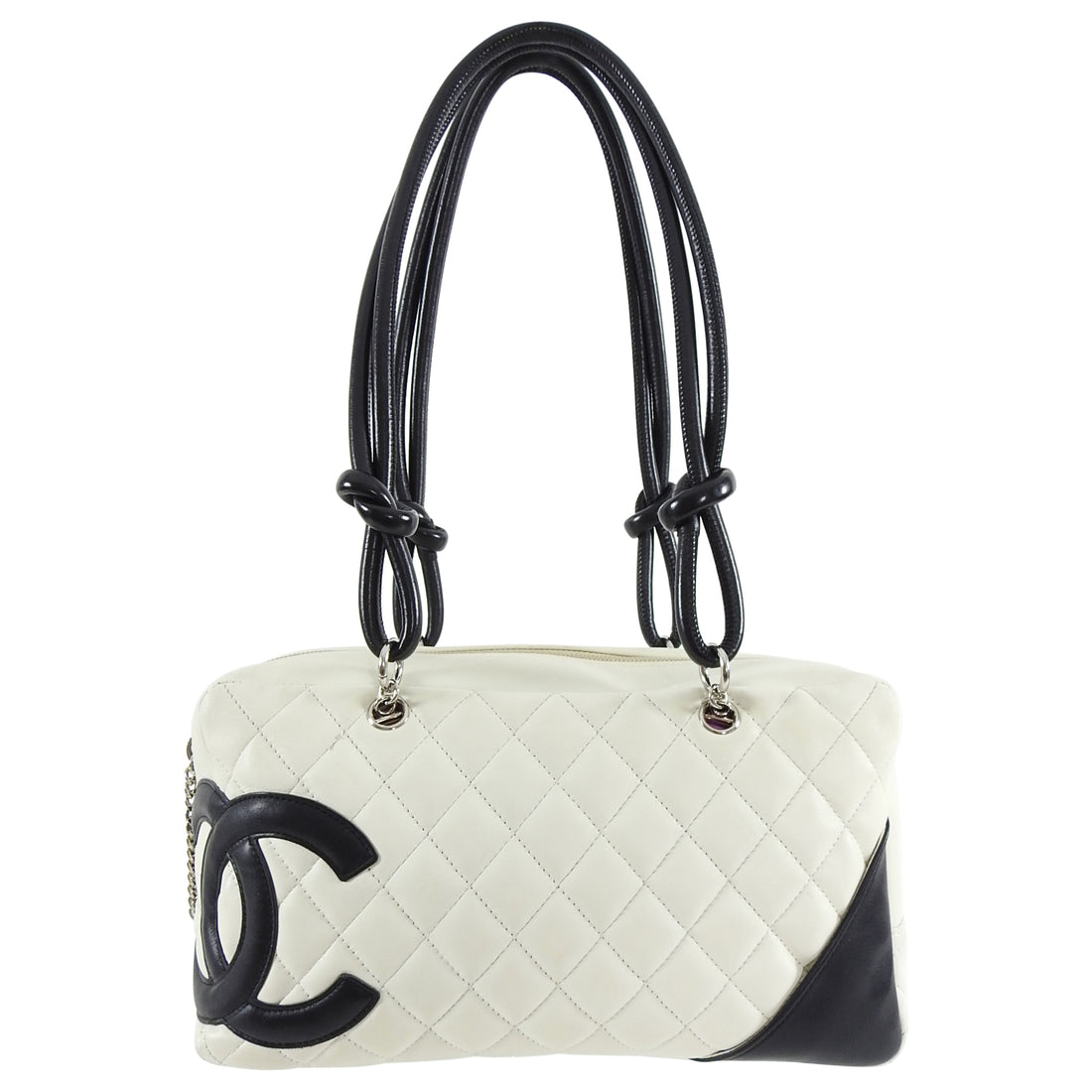 Chanel Cambon Lambskin CC Black and White Boston Bag 