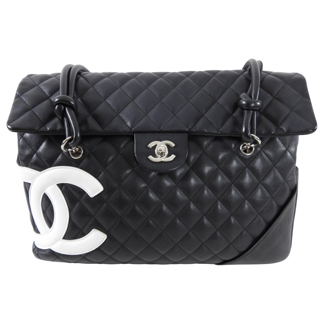 Pre Loved Chanel Cambon Line Shoulder Bag Leather White Black Cc White –  Bluefly