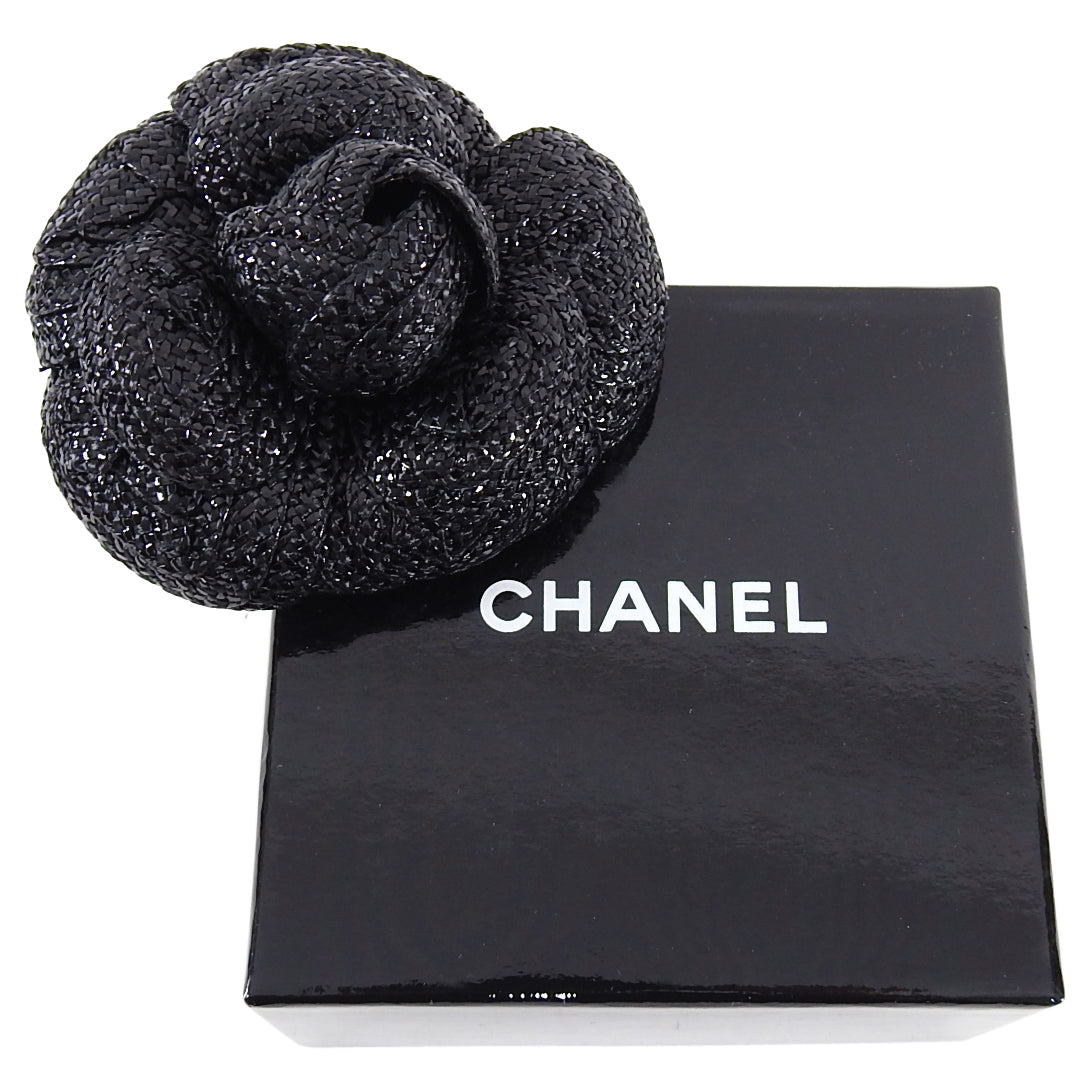 Chanel Vintage 1980's Camelia Flower Brooch Pin Black Straw – I MISS YOU  VINTAGE