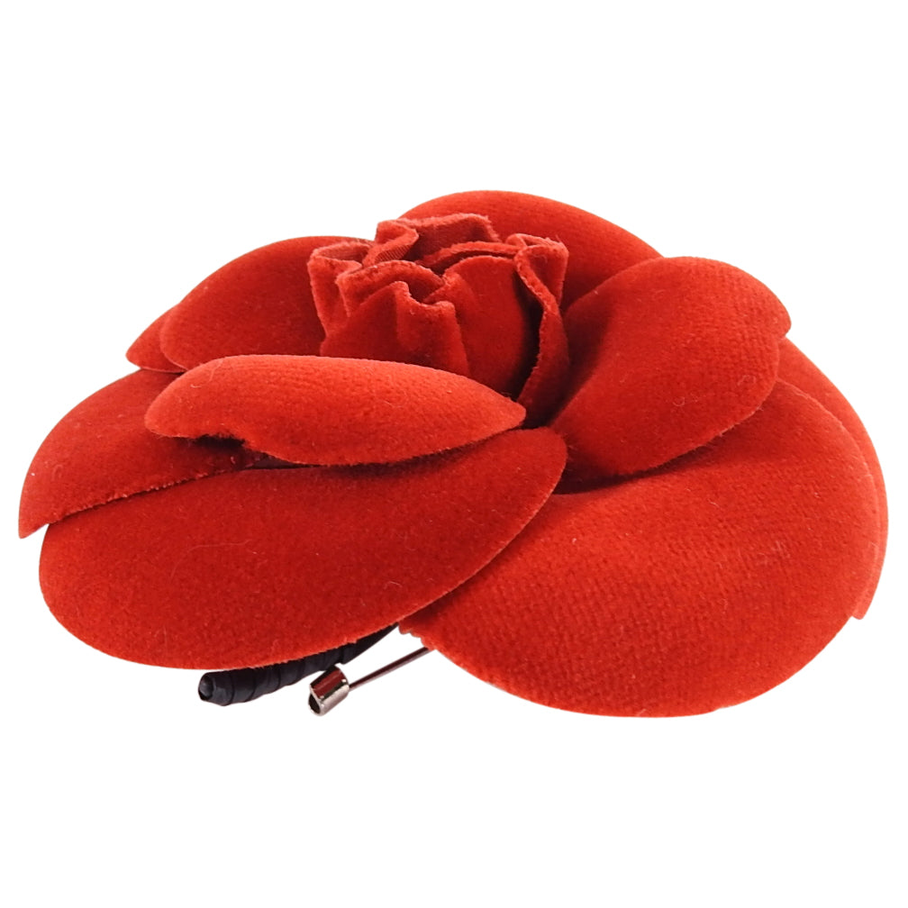 Chanel Vintage 1980’s Camelia Flower Brooch Pin Red Velvet