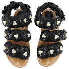 Chanel Black Camelia Flower CC Flat Sandal with Pearls - 37