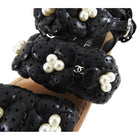 Chanel Black Camelia Flower CC Flat Sandal with Pearls - 37