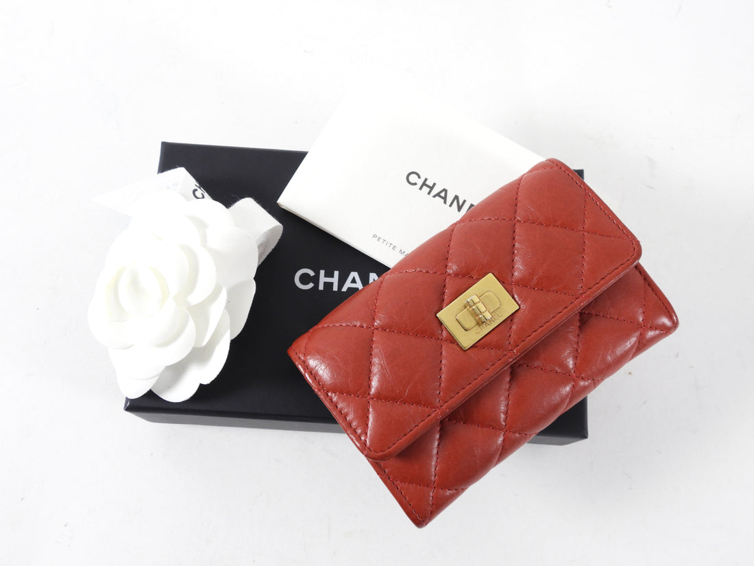 Chanel Red Aged Leather Reissue Card Holder