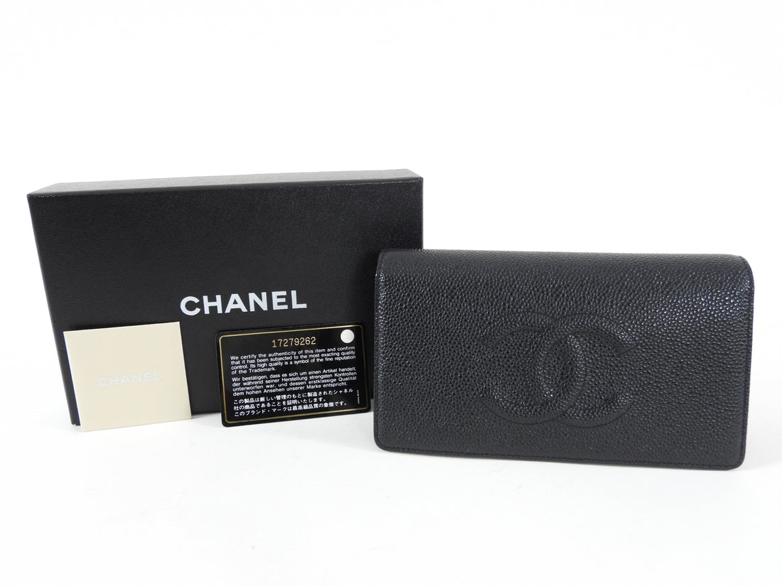 Chanel Black Caviar Timeless Bifold Yen Long Wallet