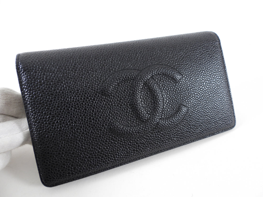 Chanel Black Caviar Timeless Bifold Yen Long Wallet