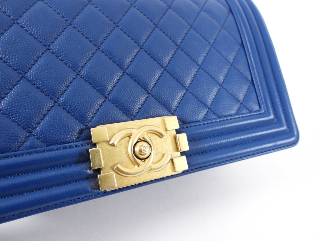 Chanel Blue Caviar Medium Boy Bag with Gold Hardware