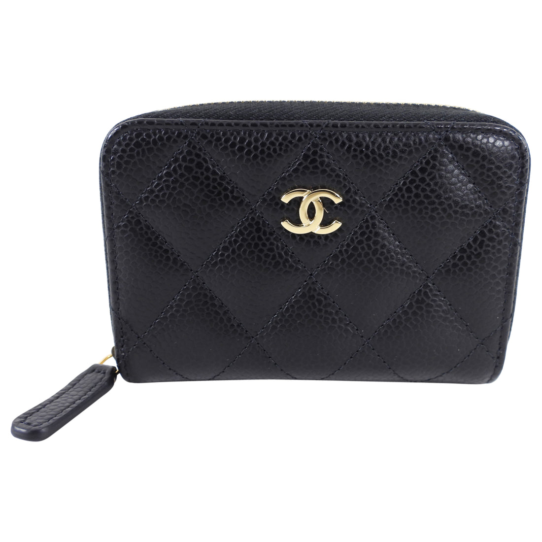 CHANEL, Bags, Chanel Caviar Zip Coin Purse Black Wallet Ghw Gold