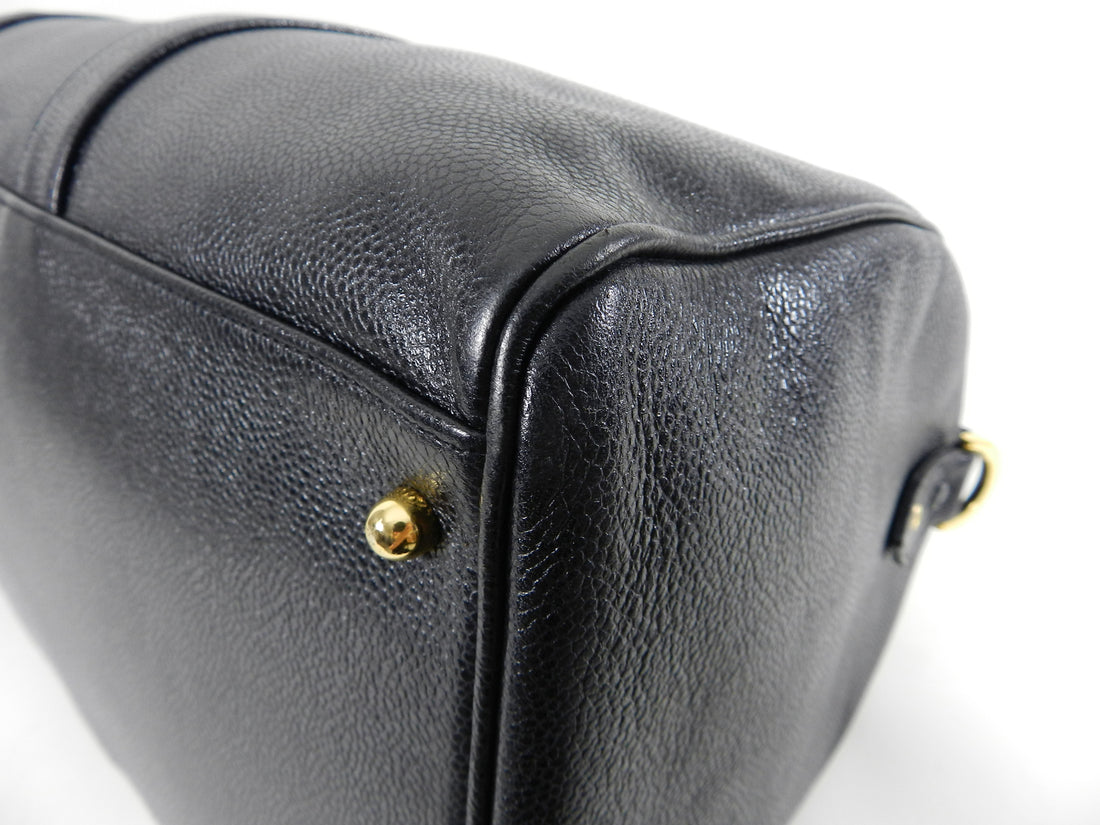 Black Quilted Calfskin Duffle Gold Hardware, 1980s