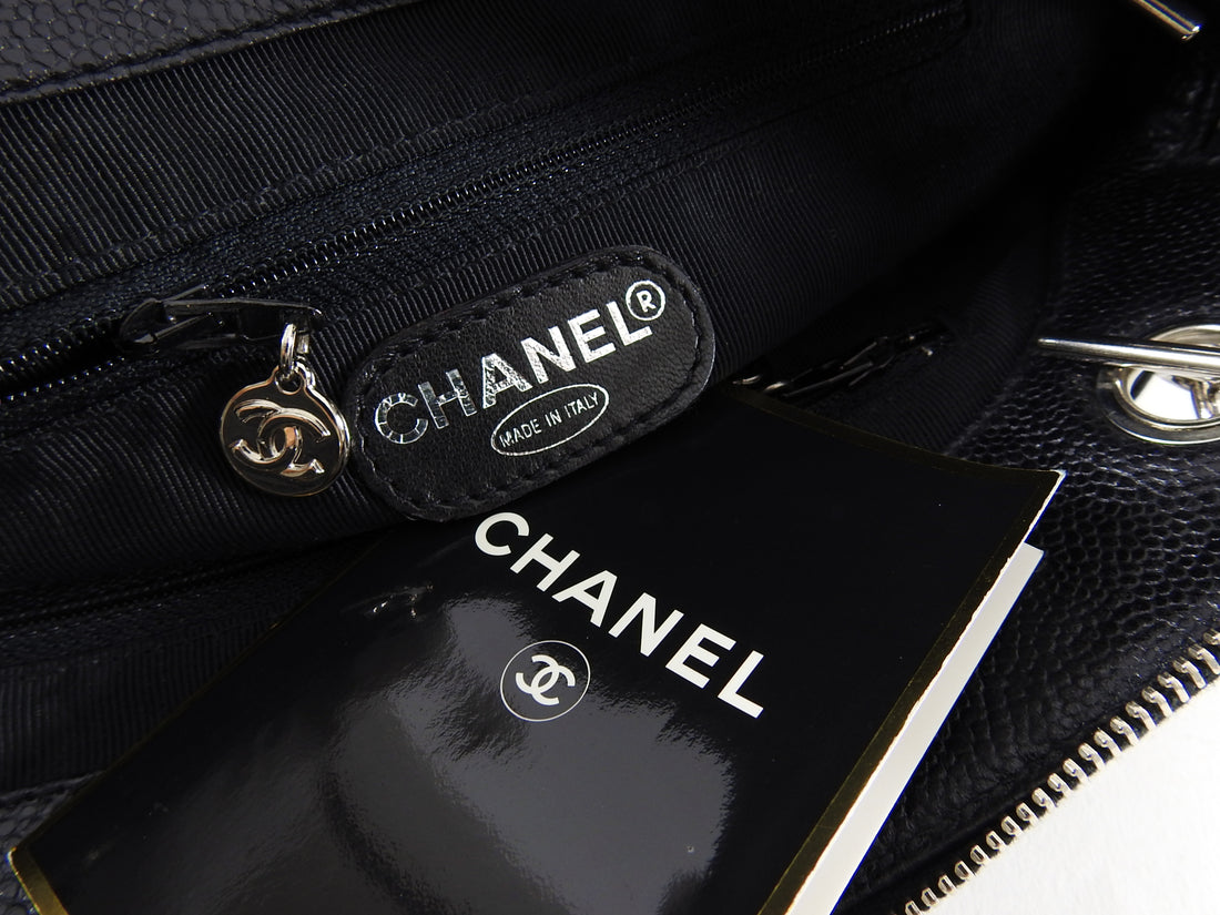 Chanel Vintage 1996 Black Caviar Embroidered Logo Shoulder Bag