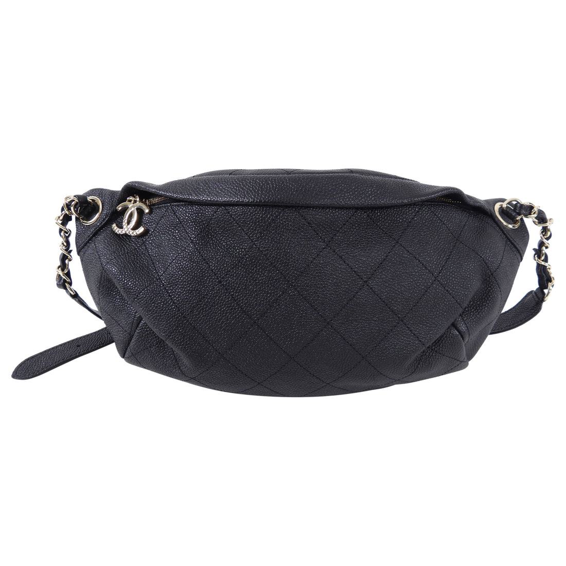 Chanel Black Caviar Stitched Banane Fanny Pack Belt Bag