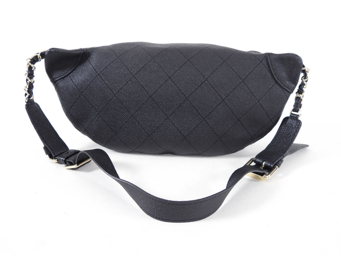 Chanel Black Caviar Stitched Banane Fanny Pack Belt Bag