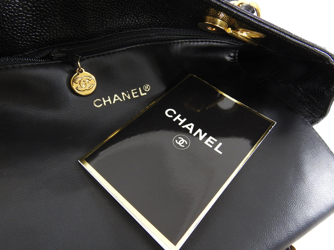 Chanel Vintage 1994 Caviar Gold CC Shoulder Tote Bag