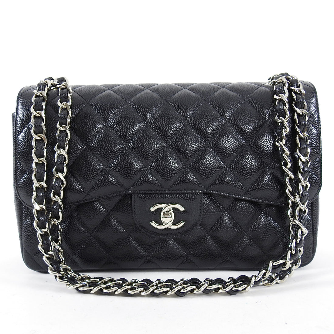 Chanel Caviar Quilted Jumbo Double Flap Black with Silver Hardware  Luxury  In Reach