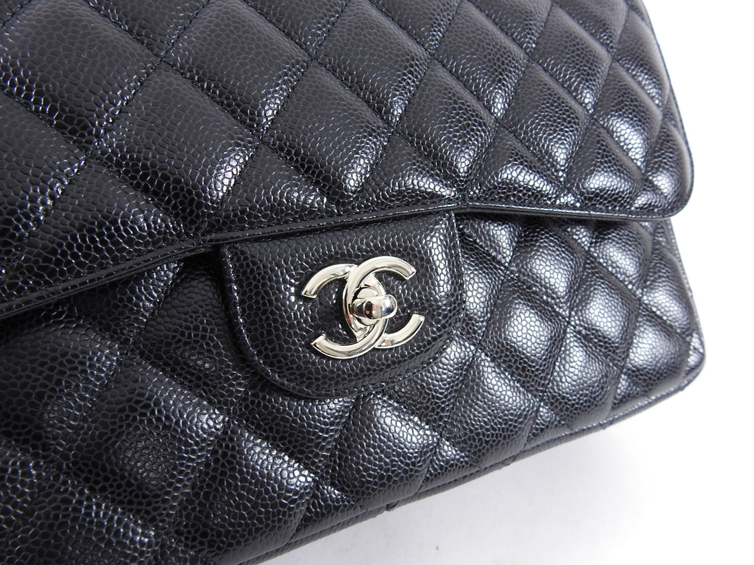 Chanel Jumbo Black Caviar Classic Double Flap Bag Silver Hardware