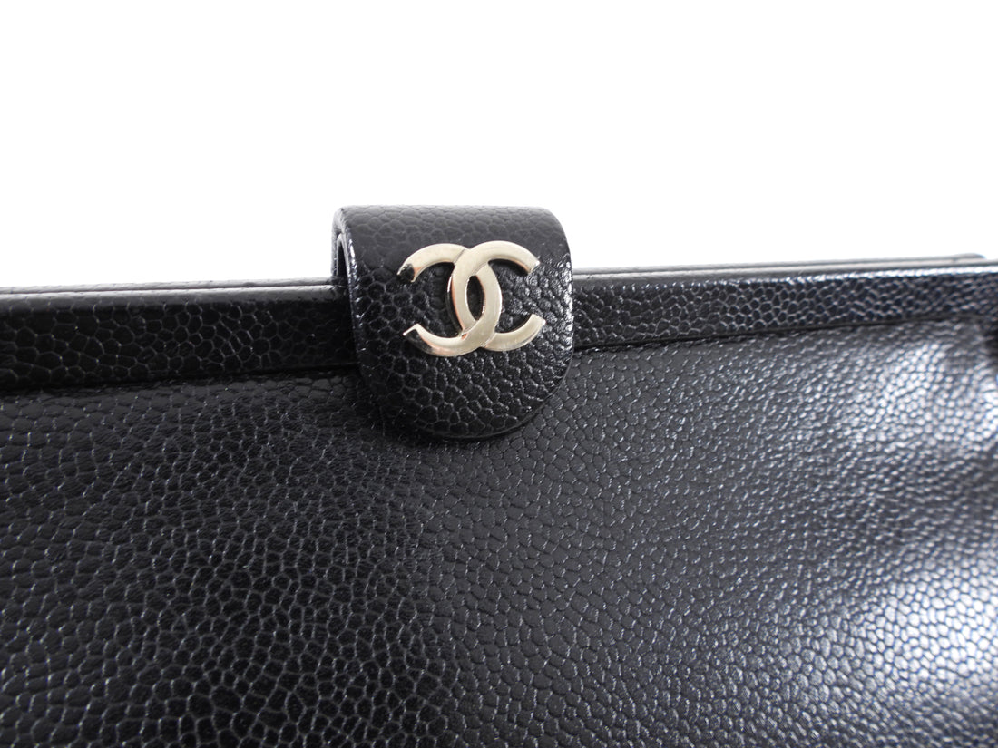 Chanel 1997 Vintage Black Caviar Frame Top Handle Bag
